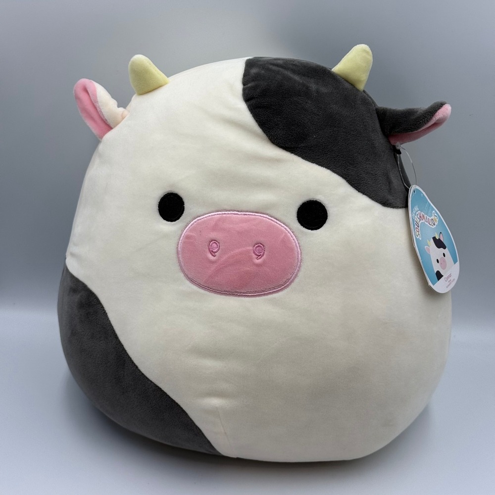 Squishmallows Connor the Cow 12 Inch‎ Black White Spotted Plush NWT Kellytoy